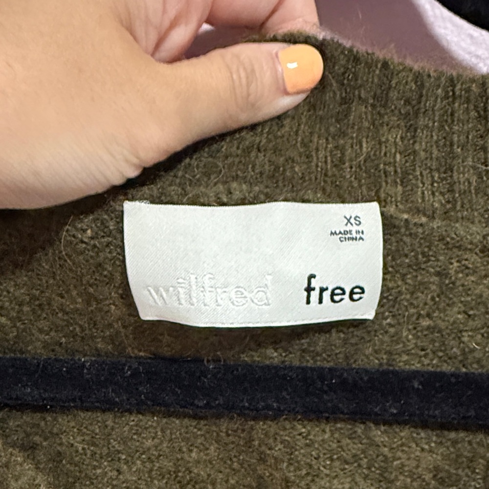Wilfred Dark Olive V-Neck Sweater with Cream Stripes - Picture 2 of 3